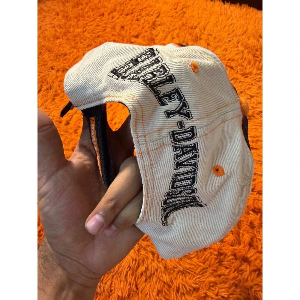 Harley-Davidson Racing Hat Black Orange Cream Embroidered Logo Adjustable Cap